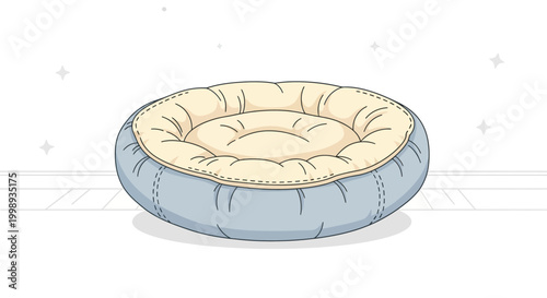 Cozy Round Pet Bed, Soft Cushion, Comfortable Dog or Cat Sleeping Area, Blue and Cream