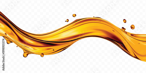 abstract smooth liquid cooking, engine, olive oil and honey splashing with droplets in curve style  isolated on transparent background	