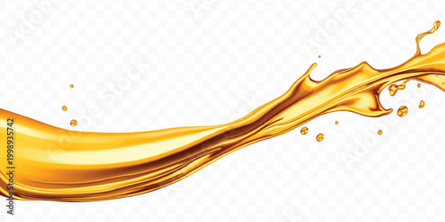 abstract smooth liquid cooking, engine, olive oil and honey splashing with droplets in curve style  isolated on transparent background	