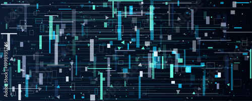 Abstract dark blue geometric tech glitch data matrix background. This dynamic visualization of cybernetic information flow produces a striking commercial asset for digital analytics platforms.