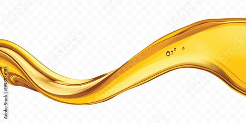 abstract smooth liquid cooking, engine, olive oil and honey splashing with droplets in curve style  isolated on transparent background	