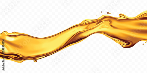 abstract smooth liquid cooking, engine, olive oil and honey splashing with droplets in curve style  isolated on transparent background	