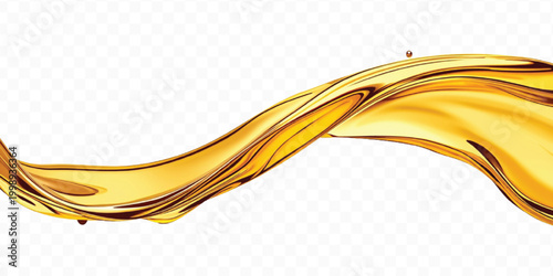abstract smooth liquid cooking, engine, olive oil and honey splashing with droplets in curve style  isolated on transparent background	