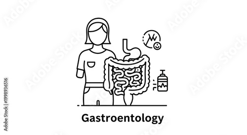 Gastroenterology Icon: Human Digestive System, Stomach, Intestines, Health Check