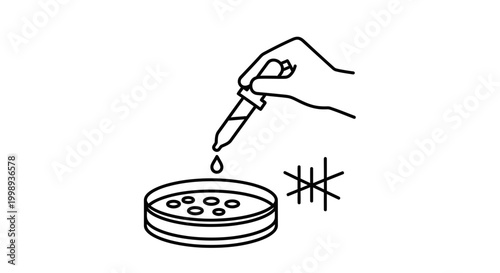 Hand with dropper adding liquid to petri dish with samples, science experiment