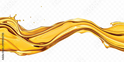 abstract smooth liquid cooking, engine, olive oil and honey splashing with droplets in curve style  isolated on transparent background	