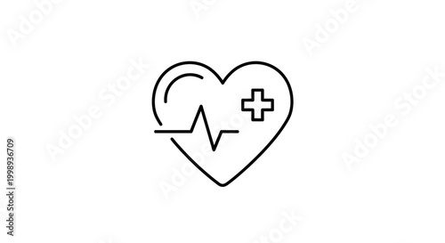 Heartbeat EKG Line Icon with Medical Cross Symbol, Health Care Concept