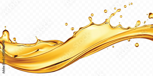abstract smooth liquid cooking, engine, olive oil and honey splashing with droplets in curve style  isolated on transparent background	