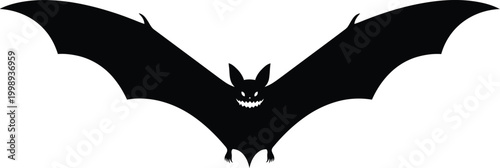 Black cartoon bat with sharp teeth flying