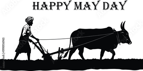 Man plowing field with oxen on may day