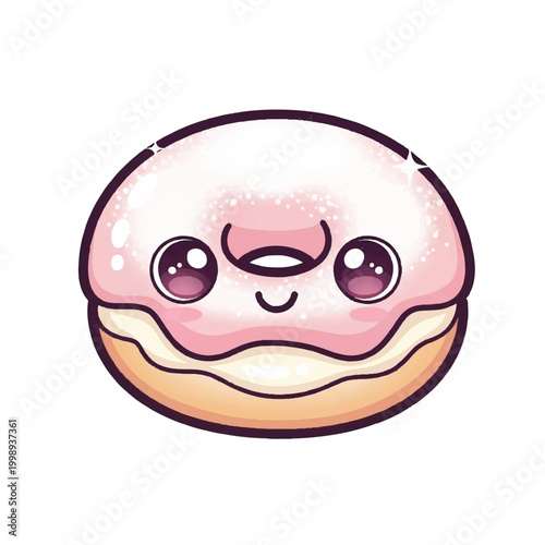 Cartoon donut with pink icing face.