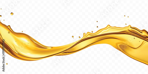 abstract smooth liquid cooking, engine, olive oil and honey splashing with droplets in curve style  isolated on transparent background	