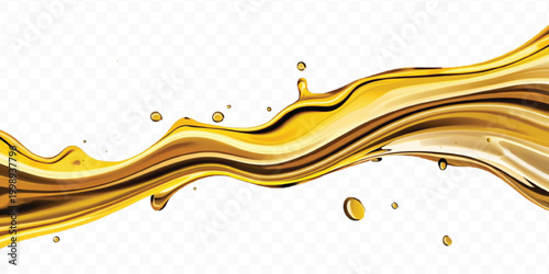 abstract smooth liquid cooking, engine, olive oil and honey splashing with droplets in curve style  isolated on transparent background	