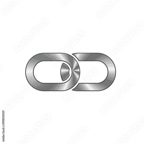 Two metal chain links connected together.