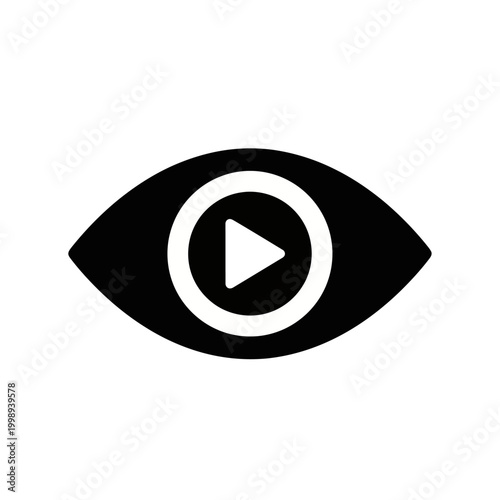 Black eye with play button symbol.