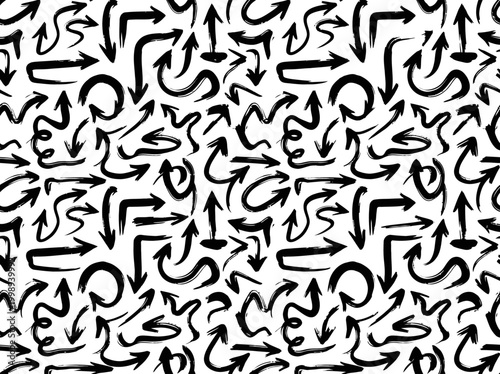 Εκτύπωση καμβά Seamless Pattern of Hand Drawn Brush Stroke Arrows Black Ink Doodle Arrow Signs