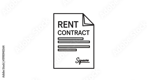 A simple black and white icon of a rent contract document.