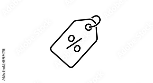 Discount tag icon with percentage symbol, simple line art for sales and marketing