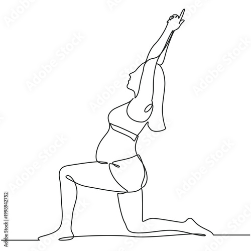 Pregnant Woman Doing Pilates — One Continuous Line Art Illustration
