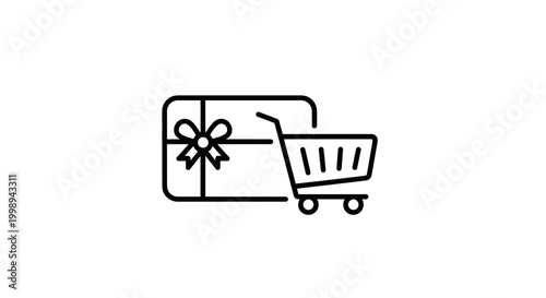 Gift Card Shopping Cart Icon: Online Purchase, E-commerce, and Gift Voucher Concept