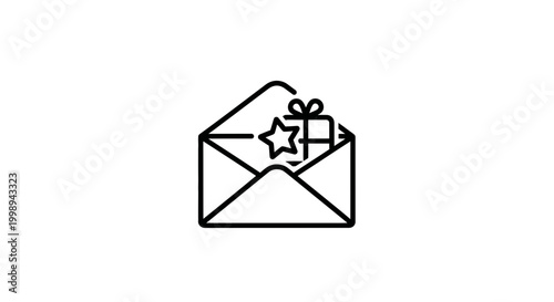 Gift Envelope Icon: Star and Present Inside Open Mail
