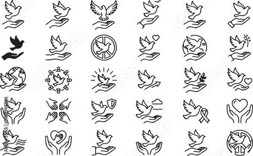 Minimalist restaurant icon set, 35 food and dining line icons, black outline kitchen and catering symbols, professional cafe and bistro menu graphics