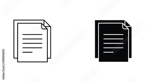 Set of document file page icons in linear and solid styles for business document management and office administration digital filing systems