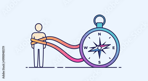 Person guided by compass, symbolizing direction, decision making, and life path