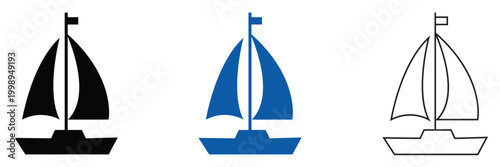Sailboat Logo Set Minimal Nautical Icons Collection. Simple sailboat logo designs in different styles and colors, ideal for marine branding, travel companies, and nautical themed projects.