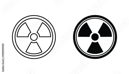 Radiation hazard warning symbol icon set for nuclear safety and radioactive material identification in black and white