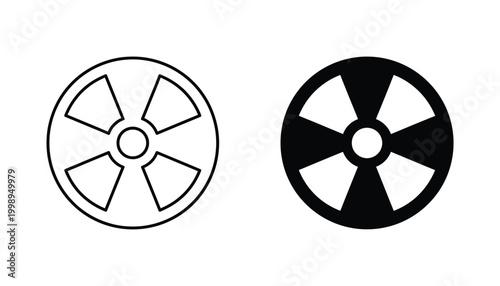 Radiation hazard symbol icon in outline and solid black style for nuclear warning sign