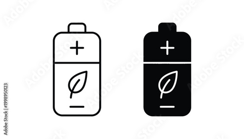 Green energy battery icon outline and solid fill for eco friendly power concept illustration