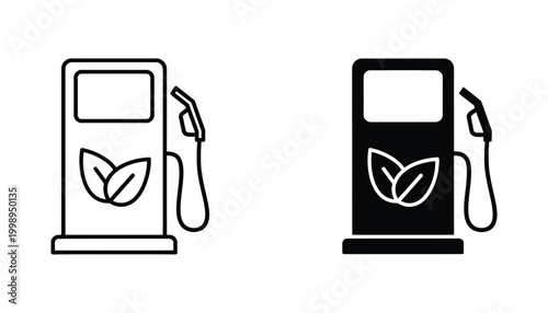 Eco friendly fuel pump icon set with leaf symbol for sustainable gas station branding