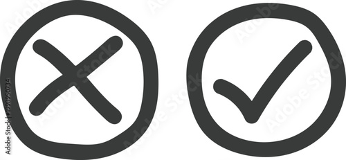 Black Check and Cross Circle Icons Set Cancel Approval Success Collection Minimal Bold Design Isolated Png Transparent Background