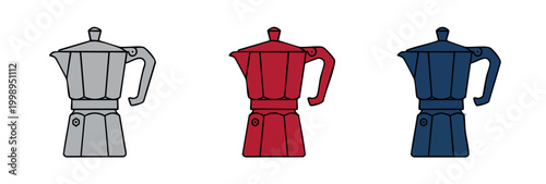 Moka Pot Coffee Makers Set, Colorful Espresso Makers Isolated on White, Kitchen Equipment for Brewing Caffeine Drinks, Flat Vector Style Design Icons for Coffee Shop Menus, Cafe Interior Decoration Se