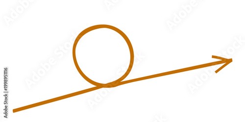 Abstract brown doodle arrow with a loop, hand-drawn vector icon, directional sign for charts and business presentations, isolated on white background for design elements