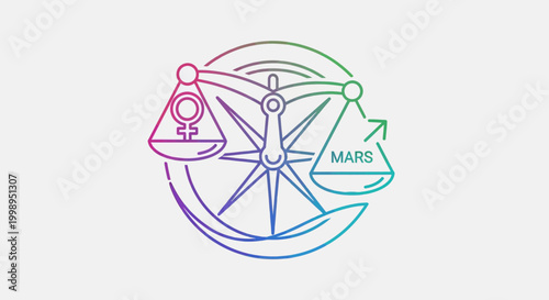 Libra scales balancing female symbol and Mars symbol, representing gender equality and balance