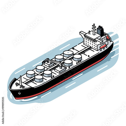 Isometric Oil Tanker Ship Illustration.