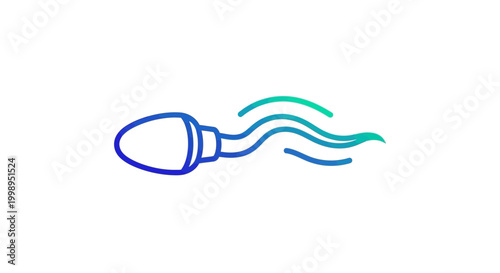 Sperm cell icon, blue and green gradient, simple line art, abstract concept of reproduction, fertility, and life
