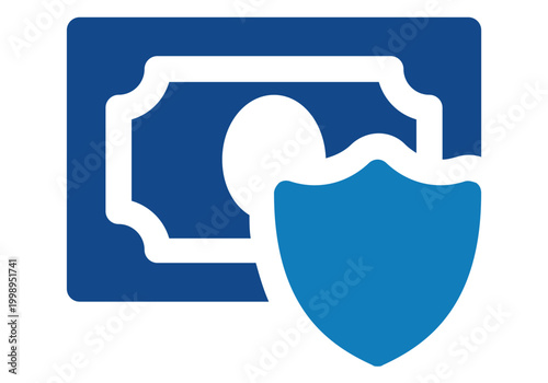 Secure Financial Protection Icon Representing Money Insurance Cash Safety Guaranteed Savings Shield for Banking Investment Risk Management and Online Payment Data Security.