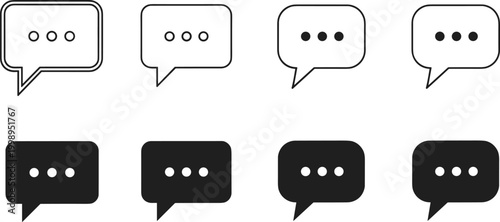 Speech bubble chat icons set message communication symbols outline and solid vector illustration for messaging apps and social media design