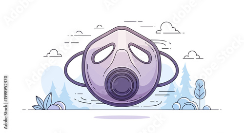 Respirator mask floating in nature, protection against pollution, air quality, health, safety, outdoor