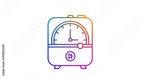 Retro alarm clock icon with rainbow gradient, time management and deadline concept
