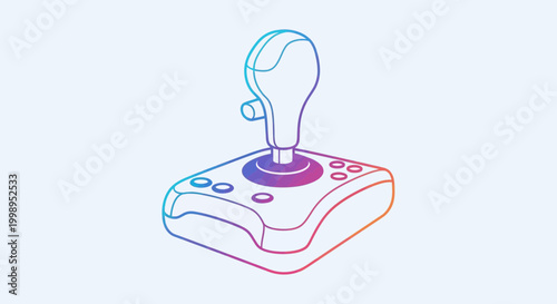 Retro Joystick Controller Drawing, Vintage Gaming Input Device, Colorful Gradient Outline