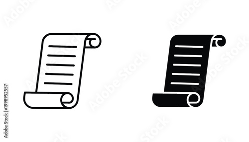 Scroll document icon displaying written list lines in linear and solid styles for legal or historical record keeping concepts