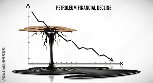 Petroleum Financial Decline Graph with Oil Spill Illustration.