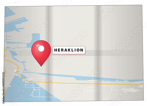A map with a red location pin on heraklion, crete, greece, indicating a specific place