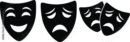 Theater masks silhouettes comedy and tragedy icons vector illustration dramatic performance symbols for stage acting and entertainment design