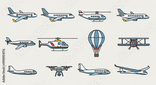Collection of various aircraft and flying vehicles.