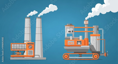 Industrial factory and machinery emitting smoke pollution.